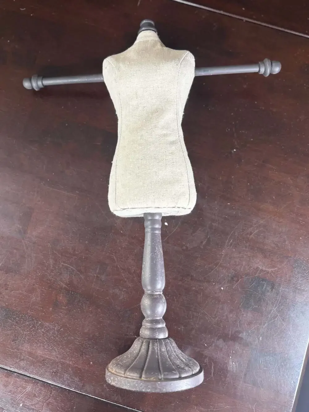 Vintage Style Burlap Mini Dress Form Jewelry Display Stand with Arms 18”